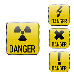 Warning signs, symbols. Danger core, electricity, high voltage, chemical, waste, radioactive