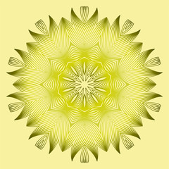 Mandala Style Vector Shapes. Decorative Cicle Ornament. Floral Design. Yellow green olive color.