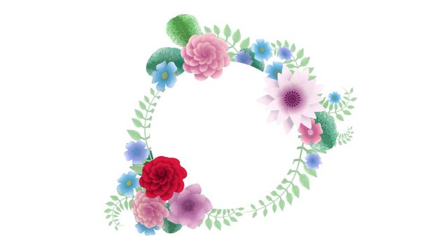 3d rendering, growing floral background flowers, blooming botanical circle frame, bridal round title place, pastel colors, animation, diy project, intro, isolated on white background, ideal for title