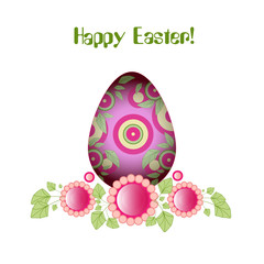 Easter egg with flowers, leafs, volumetric vector illustration Red