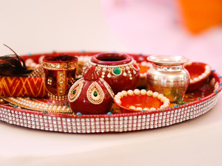 Hindu ceremony. Puja  thali