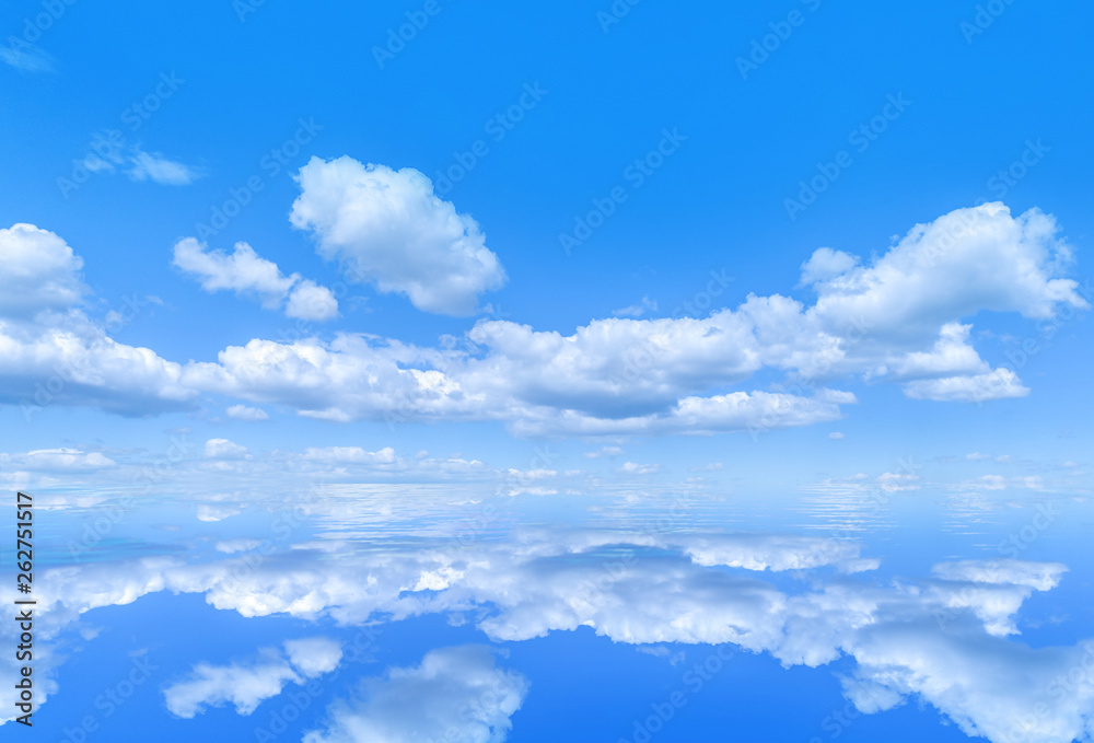 Wall mural seascape with clouds and blue sky. sea and horizon over water.