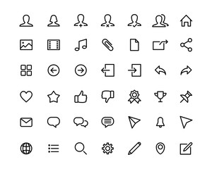 Social media icon set simple outline style signs