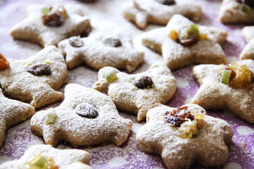 Oatmeal cookies, dietary of different shapes, with raisins and dried apricots. Baking, baking concept. Proper nutrition concept.