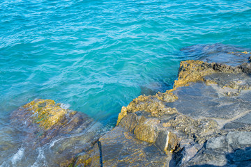 stone coast near the sea. Crete Island, Greece,June 2018
