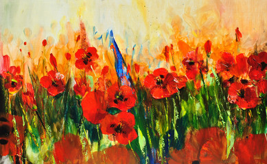 Poppy flowers art oil on canvas