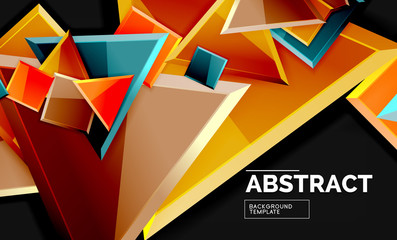 Glossy mosaic style geometric shapes - squares and triangles on black