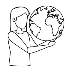 woman with world planet earth