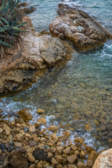 stone coast near the sea. Crete Island, Greece,June 2018