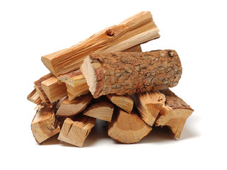 Pile of firewood isolated on a white background