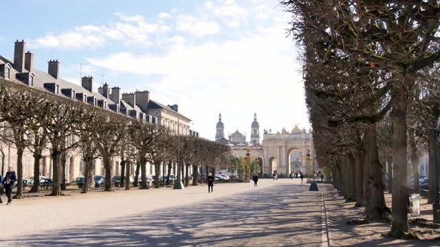 View of the "Place de la carri&egrave;re" (square) in Nancy next to the famous Place Stanislas. Nancy is a city in the northeast of France. In the background is the Government Palace.