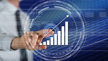 Man touching a financial growth concept