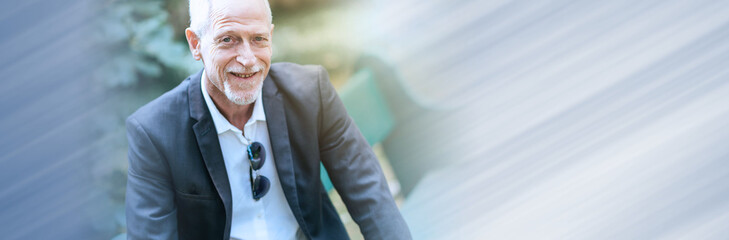 Portrait of happy mature man. panoramic banner