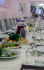 transparent glass on the table, served for the event