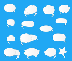 White blank retro speech bubbles set on blue background. Vector Illustration