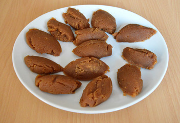 Traditional turkish sweet food halvah in a plate