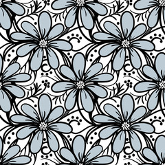 Doodle flowers seamless pattern.