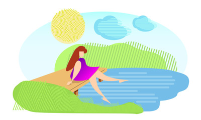 Beautiful girl sitting on the bridge by the river