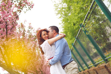 Beautiful couple posing in park