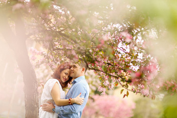 Beautiful couple posing in park