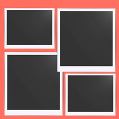 Black empty photo frames withs white border isolated on a pink red transparent background. Vector illustration old fashion and vintage style.