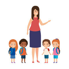 young teacher female with little students