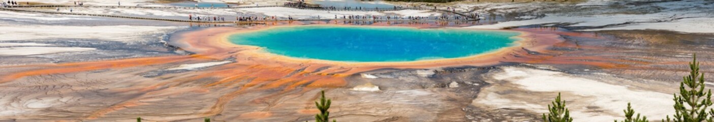 Geyser in grand prismatic spring Basin in Yellowstone National Park in Wyoming