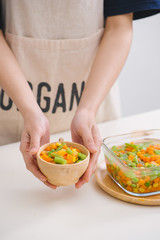 Obraz na płótnie Canvas Fresh homemade vegetable soup. Close up. Whole background.
