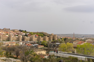 Obraz premium Travel, View of the medieval wall of the city of Avila, in Spain. Spanish fortress