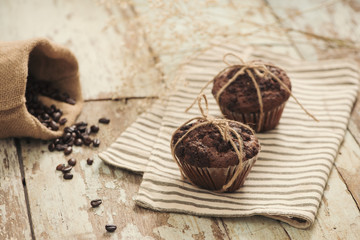 Dellicious homemade chocolate muffin on table. Ready to eat.