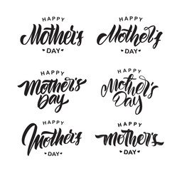 Set of Handwritten brush lettering of Happy Mother's Day isolated on white background.