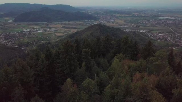 Drone Aerial of Evegreen Trees in Schwarzwald Black Forest Mountain Range in Southwest Germany Popular Vacation Area 4k
