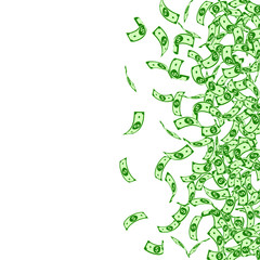 American dollar notes falling. Small USD bills on 