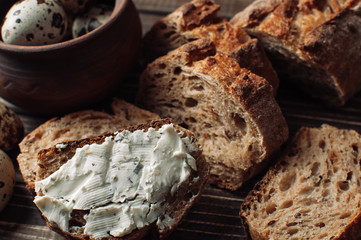 quail eggs and sandwiches from greek bread