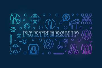Business Partnership vector concept colored outline illustration or banner on dark background