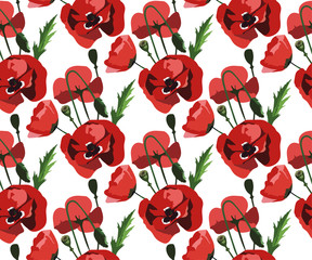 Vector seamless pattern with wild red poppies