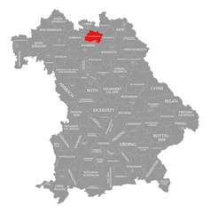 Fototapeta na wymiar Lichtenfels county red highlighted in map of Bavaria Germany