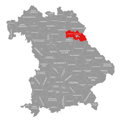 Neustadt a.d. Waldnaab county red highlighted in map of Bavaria Germany