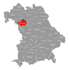 Neustadt Aisch - Bad Windsheim county red highlighted in map of Bavaria Germany