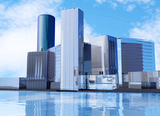 series of office buildings to represent a business district skyline