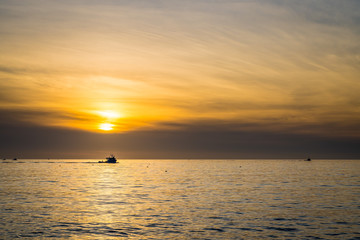 Beautiful Atlantic coastal shoreline scenery of lighthouses and lobster boats.