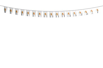 beautiful many Cyprus flags or banners hangs on rope isolated on white - any celebration flag 3d illustration..