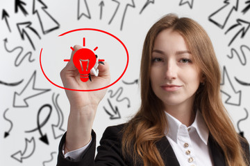 Business, technology, internet and networking concept. Young entrepreneur showing keyword: