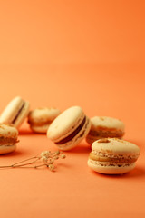  handmade macaron on beautiful background
