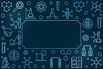 Chemistry vector blue horizontal frame in outline style on dark background