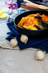 bowl of Mediterranean french fish soup Bouillabaisse