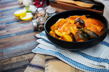 bowl of Mediterranean french fish soup Bouillabaisse
