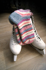 Striped knitted socks for figure skates