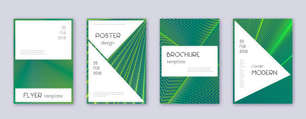 Stylish brochure design template set. Green abstra