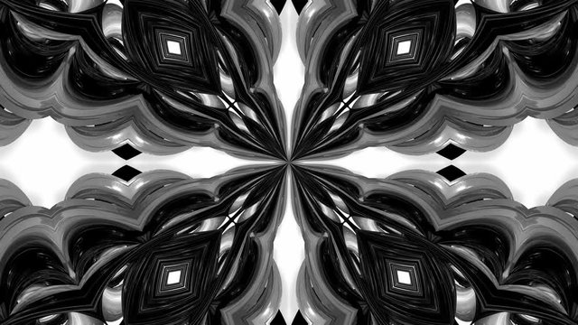 4k loop animation with black and white ribbons are twisting and form complex structures as kaleidoscopic effect. 31